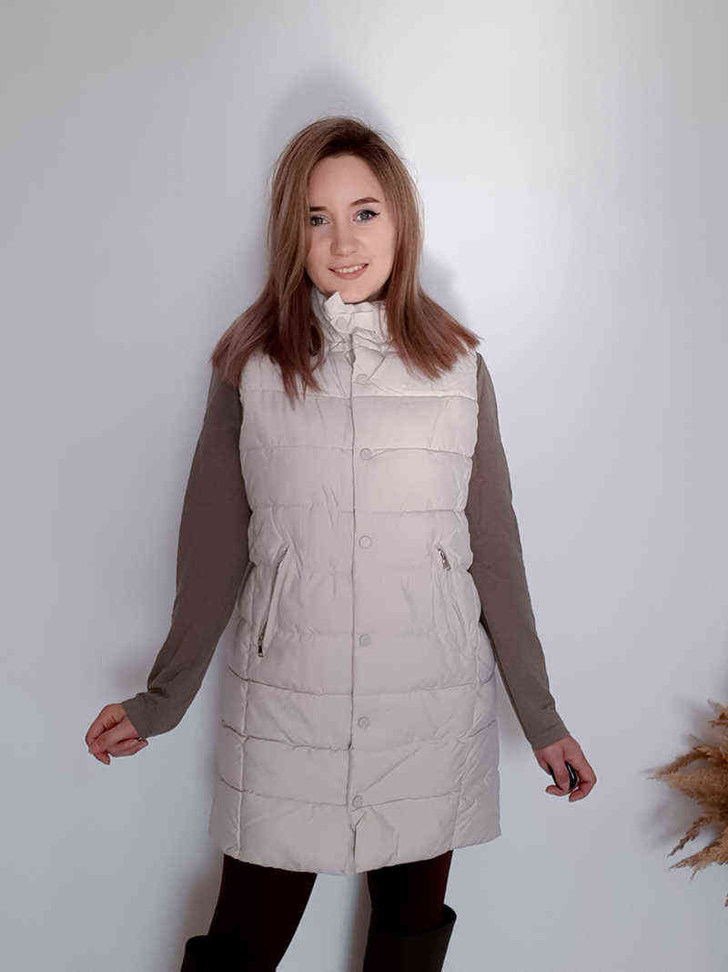 Autumn Winter Women's Solid Loose Vest Stand Collar Long Bodywarm Cotton Padded Windproof Warm Waistcoat 211120