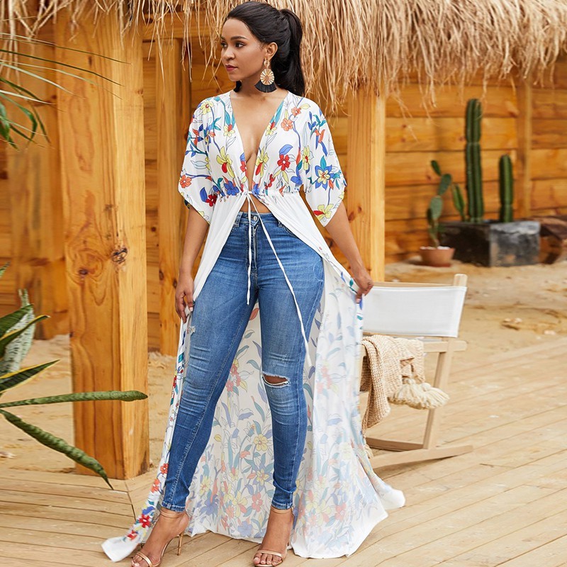 Cotton Long Beach Dress saida de Praia Cover up Kaftan Sarong Vestido Swim wear Ropa Playa Tunic #Q851 210420