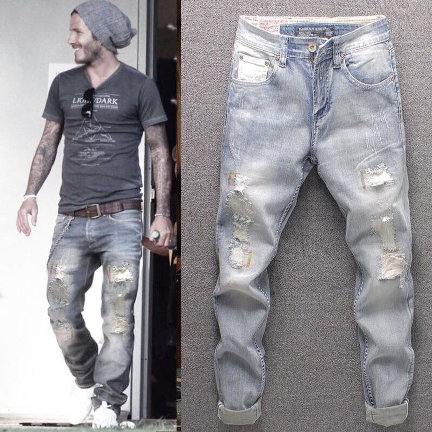 European and American retro jeans men's stitching beggar's old patch loose straight long personality fashion brand locomotive, Blue
European and American retro jeans men's stitching beggar's old patch loose straight long personality fashion brand locomotive, Blue