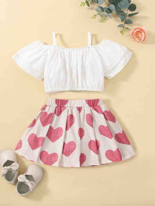 Baby Cold Shoulder Layered Sleeve Crop Top Print Skirt SHE