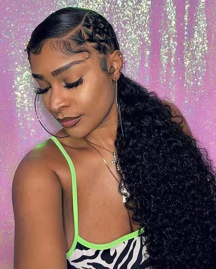 Hot Sell Human Hair Ponytail Extensions long simple braided hairstyle Curly Ponytails Wrap Drawstring real Hairs Natural Color With Clip Ins 18inch 14