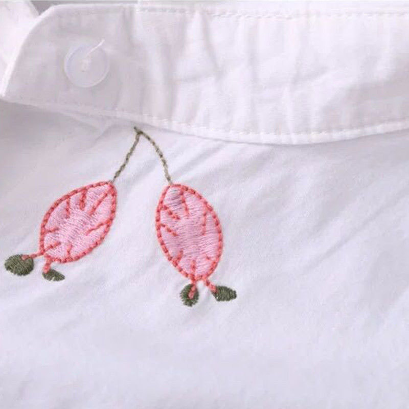 Spring Fashion Women Shirts Plus Size Long Sleeve Loose Floral Embroidery White Blouse cotton Female Casual Shirt D123 210512