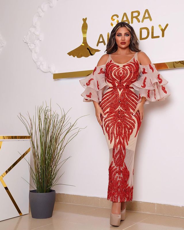 luxury sparkling crystal embellished evening dress sheer neck bejeweled prom outfit for formals and pageants