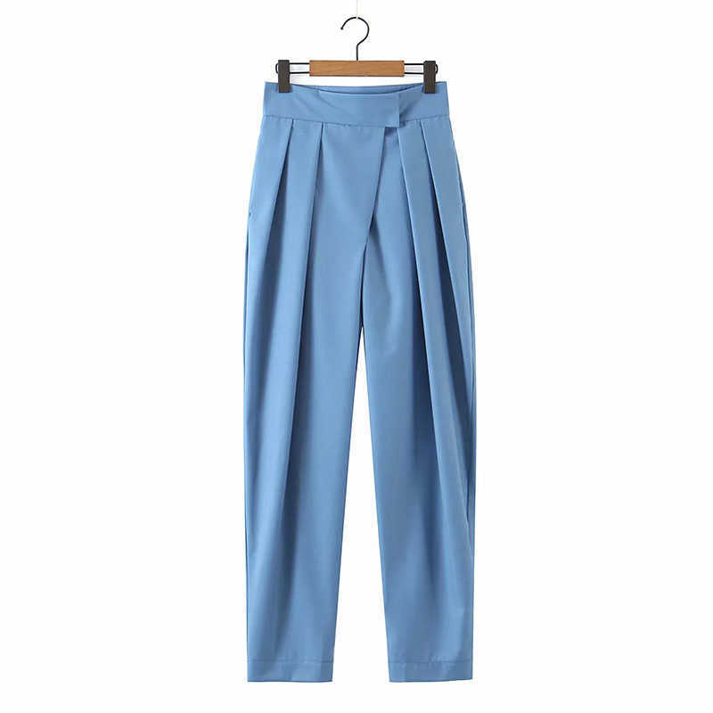 Pant Women Long s with High Wasit Wide Leg Solid Blue England Casual Summer Ankle Length Trousers 04 210628