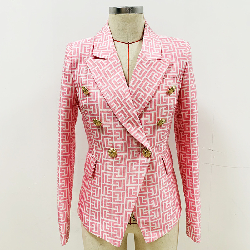 Classic Style Top Quality Original Design Women' Double-Breasted Blazer Maze Pattern Slim Suit Jacket Metal Buckles Pink Blazers Jacquard Coat Outwear, As picture
Classic Style Top Quality Original Design Women' Double-Breasted Blazer Maze Pattern Slim Suit Jacket Metal Buckles Pink Blazers Jacquard Coat Outwear, As picture