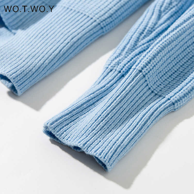 WOTWOY V-neck Knitted Oversized Sweater Autumn Winter Long Sleeve Basic Sweater White Casual Loose Pullovers Female 210914