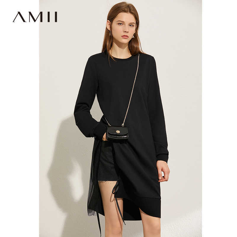 Minimalism Autumn Fashion Solid Spliced Lace Women Hoodies Causal Oneck Loose Long Female Pullover Tops 1129 210527