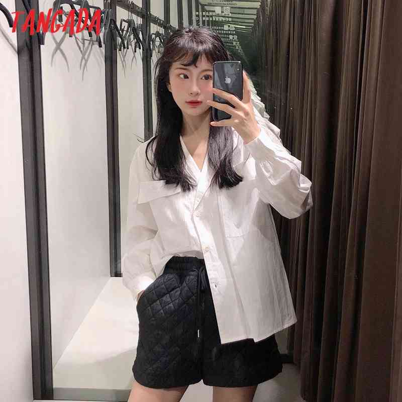 Women Pockets Oversized White Blouses Vintage Long Sleeve Button-up Female Shirts Blusas Chic Tops BE463 210416