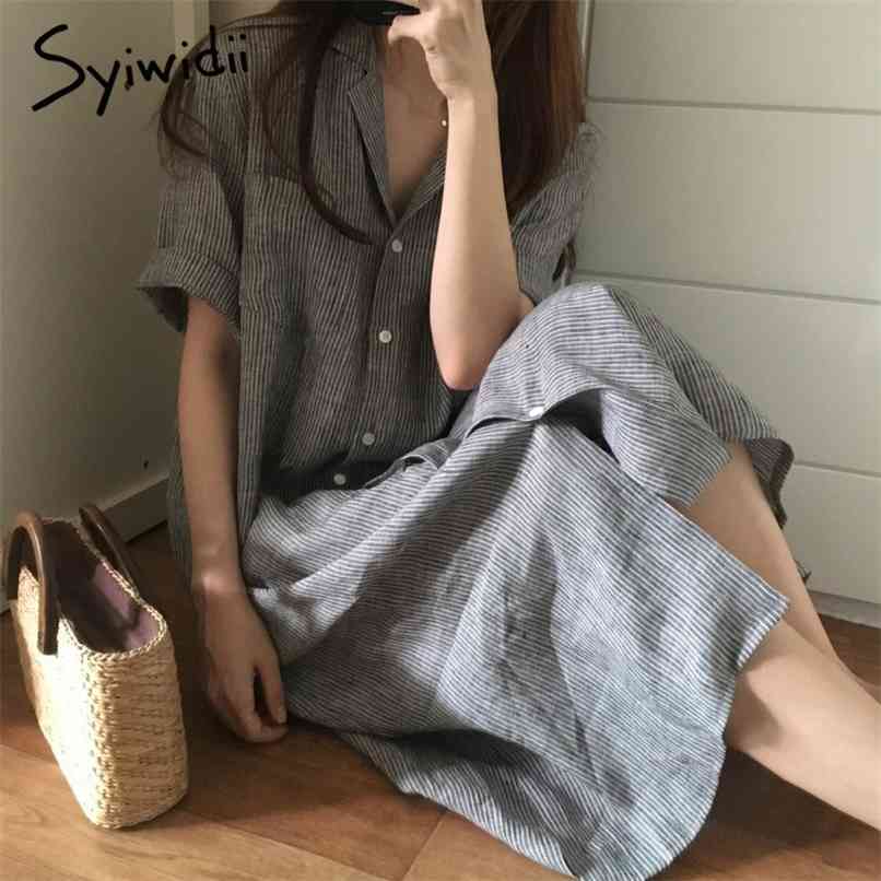 Striped Long Big Shirt Dress Summer Cotton Casual Short Sleeve Vintage Loose Maxi Dresses for Women Gray Robe 210607
Striped Long Big Shirt Dress Summer Cotton Casual Short Sleeve Vintage Loose Maxi Dresses for Women Gray Robe 210607