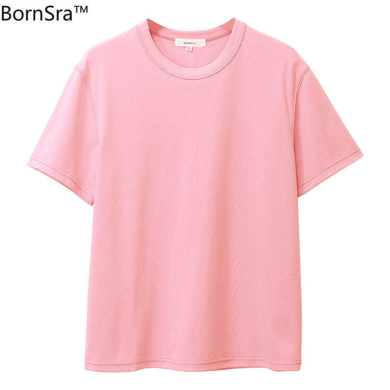 Bornsra Shirt Women's Summer Loose and Versatile Basic Cotton Bottoming Men and Women Couple Tops 210622