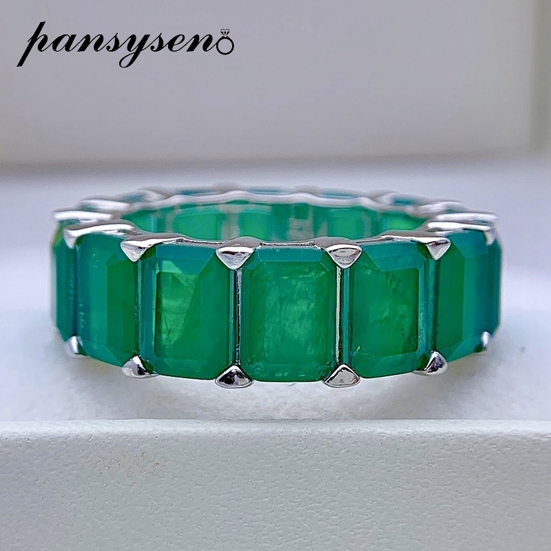 PANSYSEN Vintage Solid 925 Sterling Silver 5x7MM Emerald Gemstone Rings for Women Men High Quality Anniversary Ring Wholesale 220211