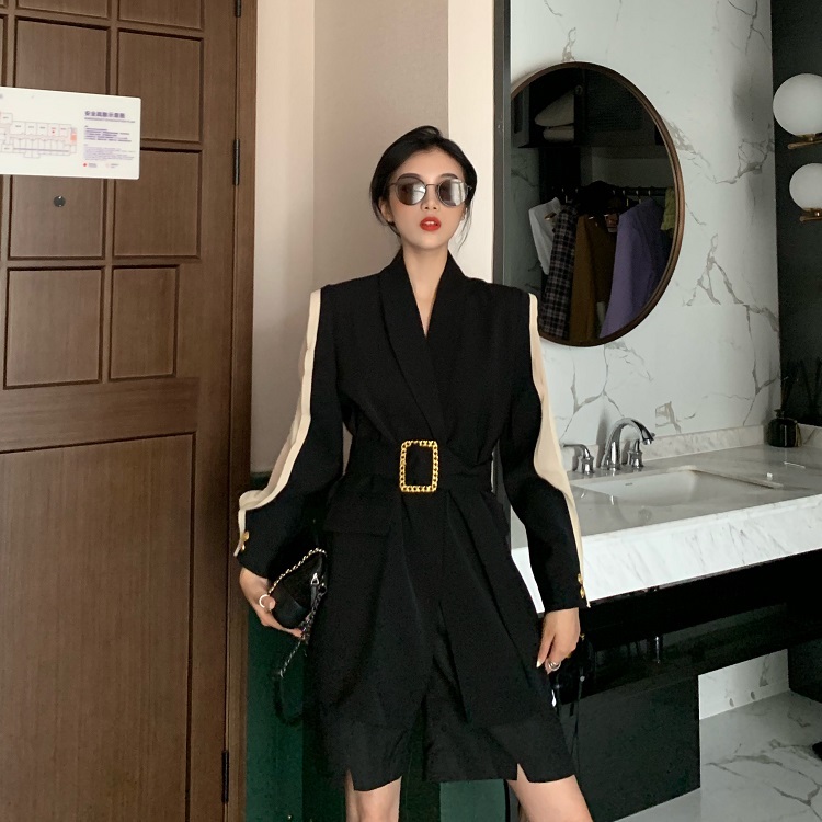 High Quality Spring Autumn Fashion Blazer Jacket Women Patchwork Belted Style Runway Blazers Coat Ladies Outwear 210506