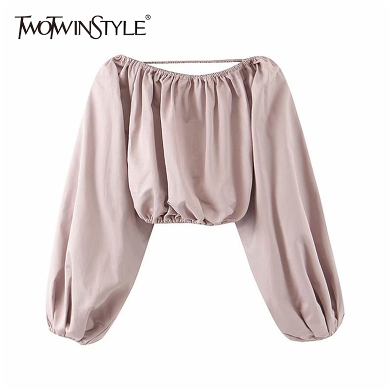 Sexy Short Shirt For Women Slash Neck Lantern Sleeve Backless Casual Blouse Female Fashion Clothing Spring 210524, Pink
Sexy Short Shirt For Women Slash Neck Lantern Sleeve Backless Casual Blouse Female Fashion Clothing Spring 210524, Pink