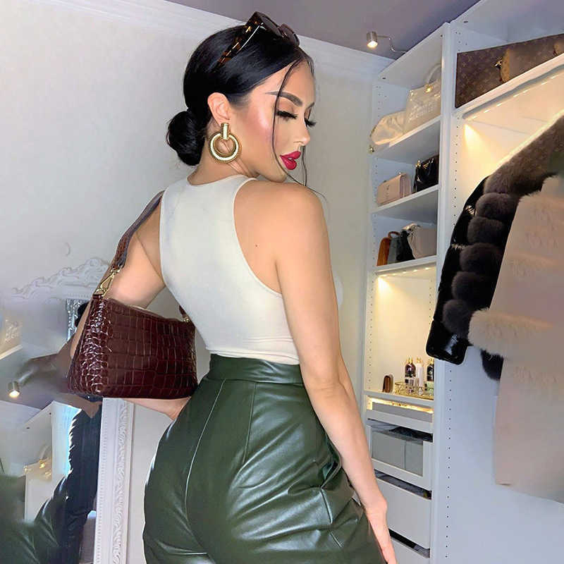 Colysmo PU Leather Pants Women Sexy Button High Waist Trousers Solid Color Straight Autumn y2k Clothes Casual Streetwear 210527