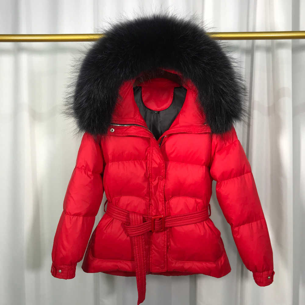 Big Real Raccoon Fur Women's Hooded Female Winter White Duck Down Jacket Loose Warm Coat Down Parka Winter Coat Women T191125