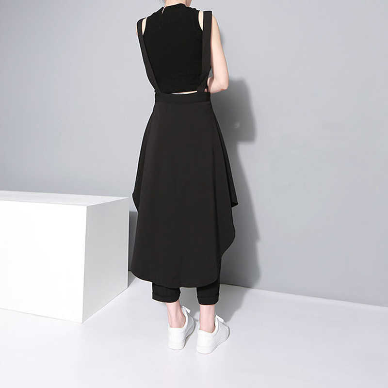 [EAM] Spring Autumn High Waist Black Bandage Irregular Suspender Half-body Skirt Women Fashion All-match JY932 210621