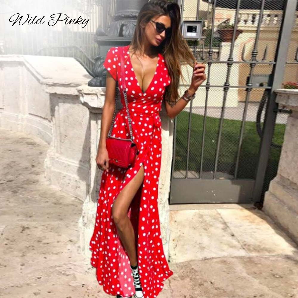 WildPinky Boho Polka Dot Long Dresses Women Split Short Sleeve Summer Casual Dress 2021 Streetwear Black Maxi Dress Vestidos
WildPinky Boho Polka Dot Long Dresses Women Split Short Sleeve Summer Casual Dress 2021 Streetwear Black Maxi Dress Vestidos