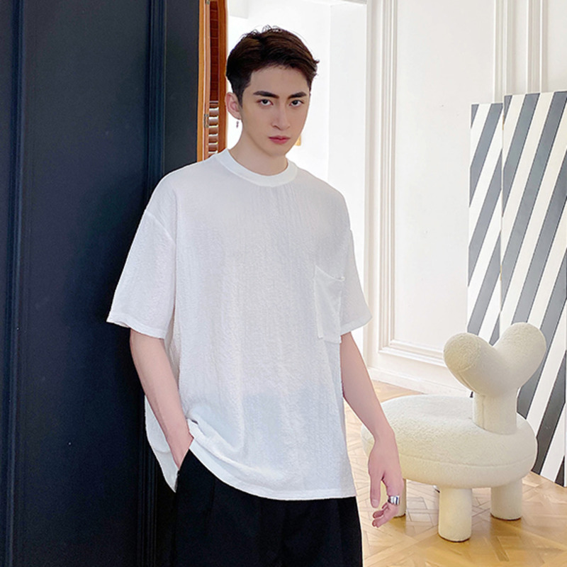 IEFB Summer Half Sleeve Fashion Minimalist Style Single Pocket T-shirt Men's Loose Round Neck Casual Tops Loose Big Size 9Y7378 210524