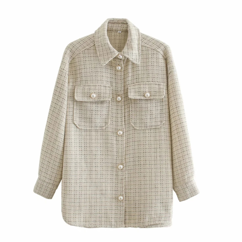 Tweed Women Vintage Oversize Plaid Shirts Spring-Autumn Chic Ladies Streetwear Loose Shirt Elegant Female Outfit Girls 210430