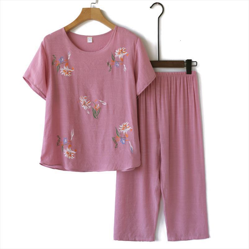 cotton and linen summer womens sleepwears nighties short sleeved colorful mother suit pure lounge round neck pajamas set large size, Black;red 
cotton and linen summer womens sleepwears nighties short sleeved colorful mother suit pure lounge round neck pajamas set large size, Black;red