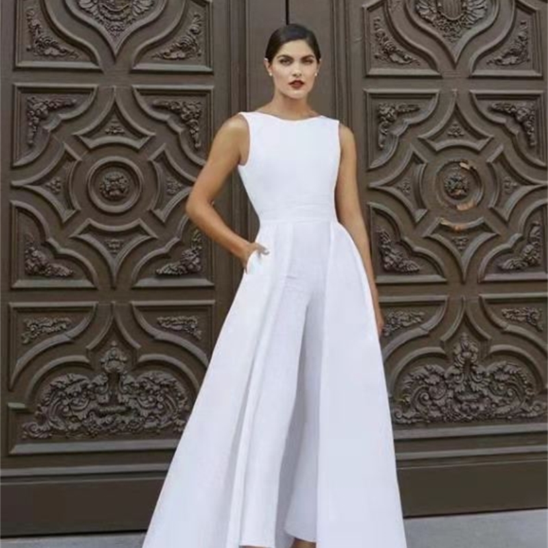 Women Jumpsuit Temperament White Rompers Womens Sleeveless High Waist Long s Plus Size Summer 210524