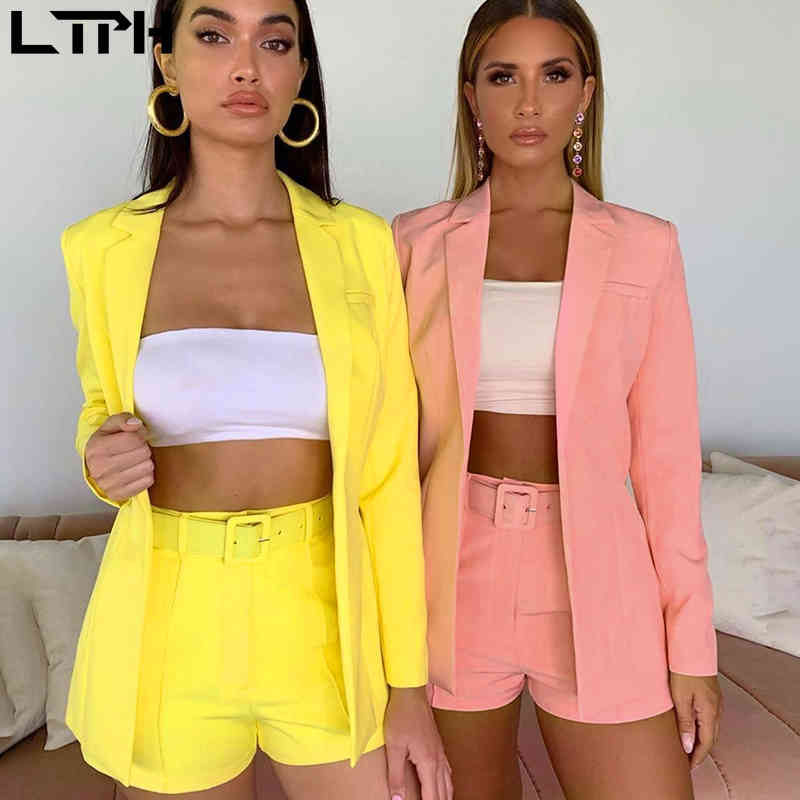 Women Sets Autumn long sleeve cardigan Blazer shorts solid two-piece Lady Casual Short Suits Clearance 210427