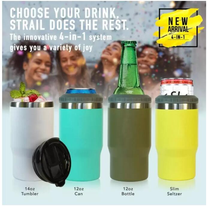 4 in 1 14oz Coffee Cups Mugs Tumbler Stainless Steel 12oz Slim Cold Beer Bottle Can Cooler Holder Double Wall Vacuum Insulated Drink Regular Cans Bottles Two lids C0122
4 in 1 14oz Coffee Cups Mugs Tumbler Stainless Steel 12oz Slim Cold Beer Bottle Can Cooler Holder Double Wall Vacuum Insulated Drink Regular Cans Bottles Two lids C0122
