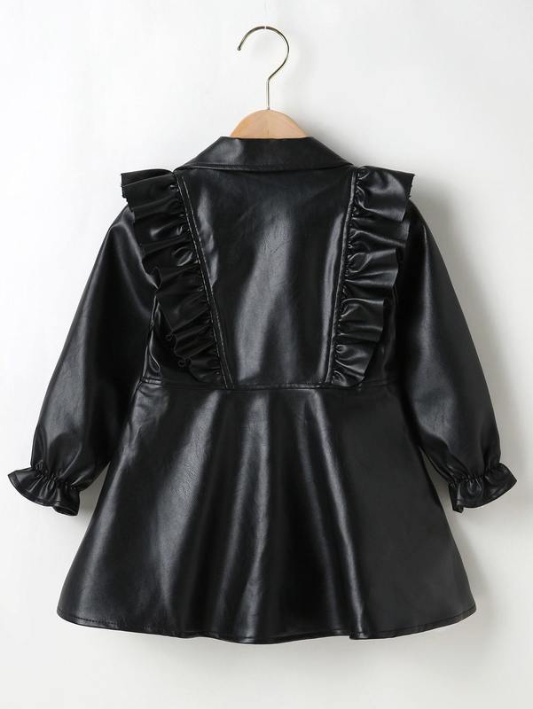 Toddler Girls Double Breasted Ruffle Trim PU Leather Dress SHE