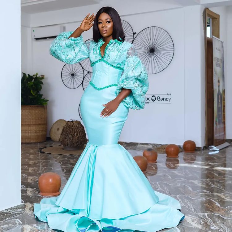 2022 Plus Size Arabic Aso Ebi Sky Blue Mermaid Prom Dresses Lace Beaded Luxurious Evening Formal Party Second Reception Birthday Gowns Dress ZJ403