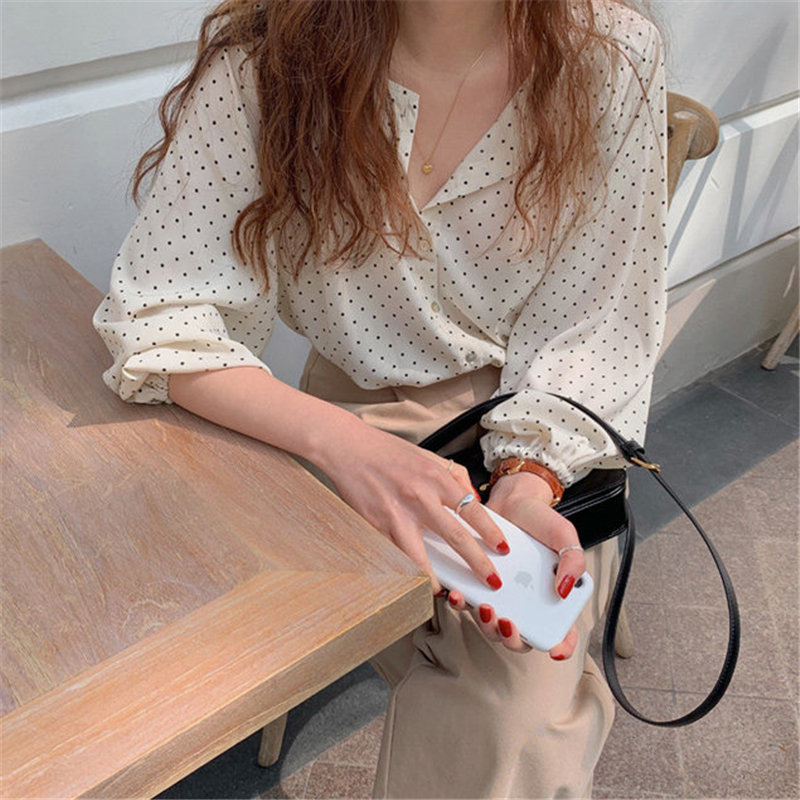 All Match Sweet Polka Dots Chic High Street Vintage O-Neck Brief Gentle Elegance Office Lady Fresh OL Shirts 210421