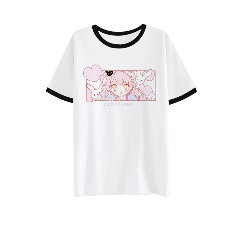 Toilette japonaise mignonne manches courtes à manches courtes pour fille sœur douce baiser anime lapin lait tees t-shirt graphique Kawaii bande d