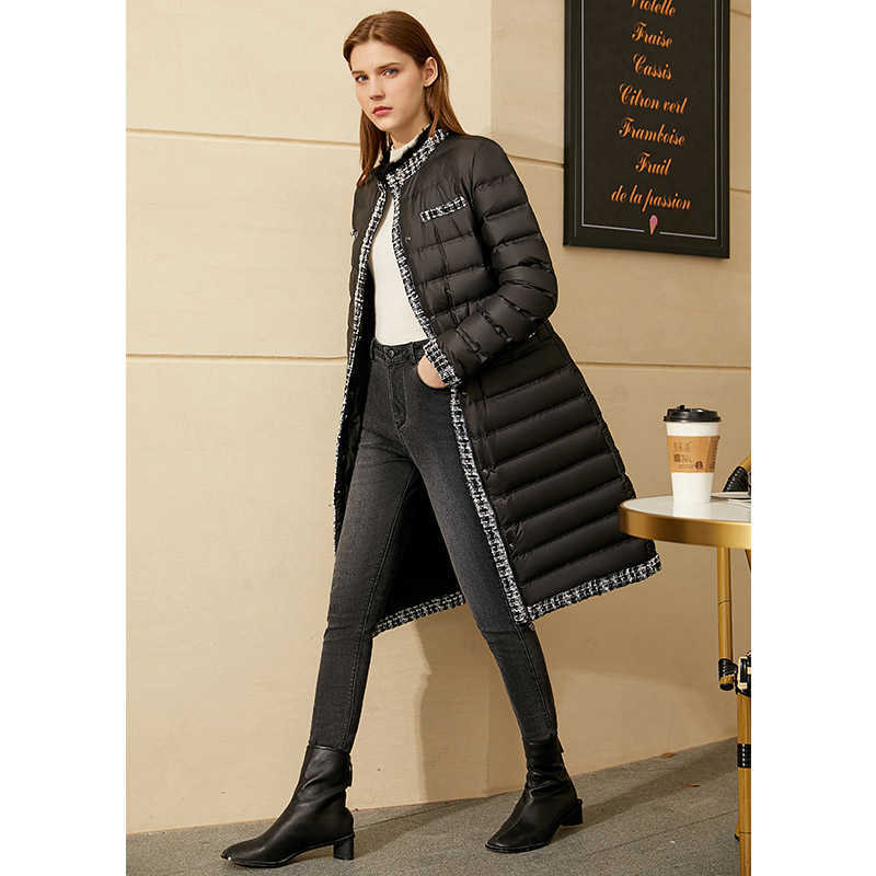Minimalism Down Jacket Female Winter 90%White Duck Mohair Patchwork Stand Collar Women's Coat 12070351 210527