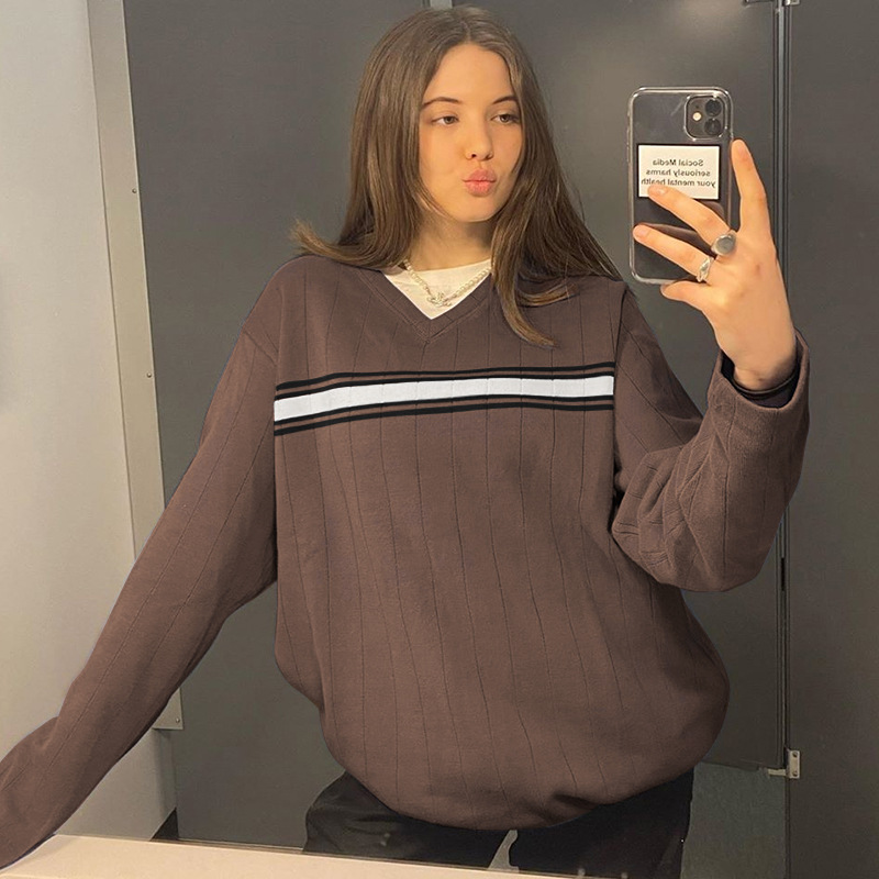 Women's Sweatshirts Knitwear Loose Long Sleeves Lazy Stripes V-neck Street Hip Hop Style Sweater Pullover Casual Knitwear Winter Warm Clothing, Blue
Women's Sweatshirts Knitwear Loose Long Sleeves Lazy Stripes V-neck Street Hip Hop Style Sweater Pullover Casual Knitwear Winter Warm Clothing, Blue