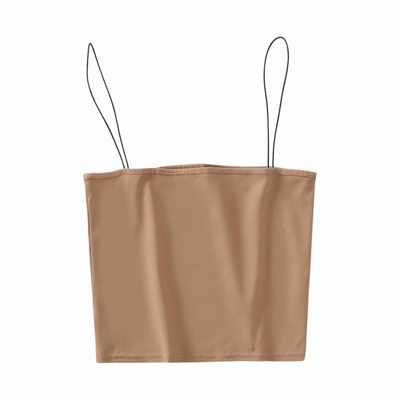 Europe and the United States wind summer thin straps word solid color models exposed navel retro small camisole female insid 210507