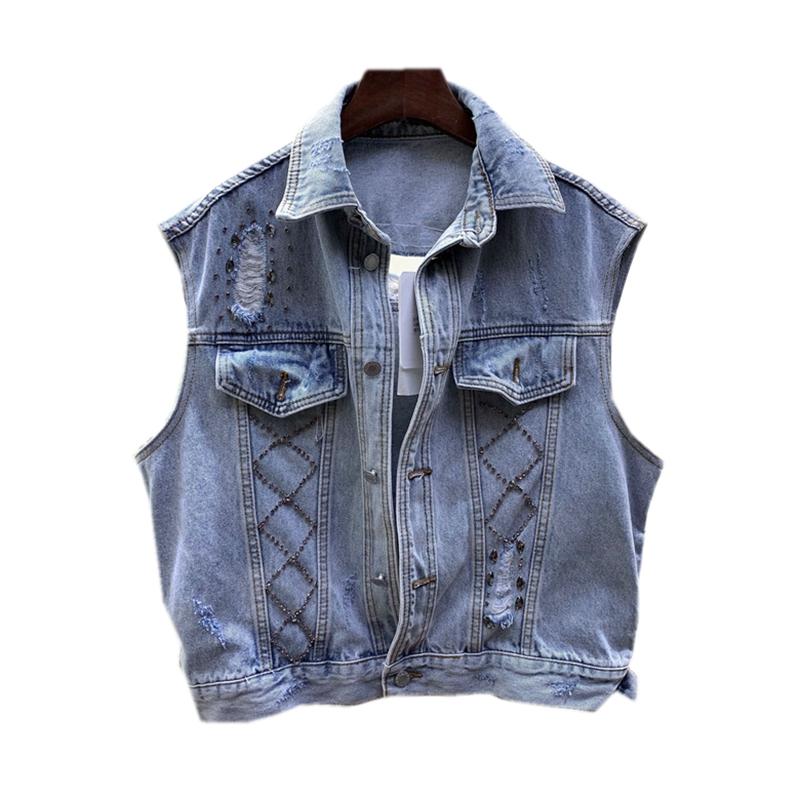 Women's Vests Diamond Beading Denim Vest Outerwear Female Hand Made Holde Frayed Jacket Casual College Style Wq1661, Blue
Women's Vests Diamond Beading Denim Vest Outerwear Female Hand Made Holde Frayed Jacket Casual College Style Wq1661, Blue