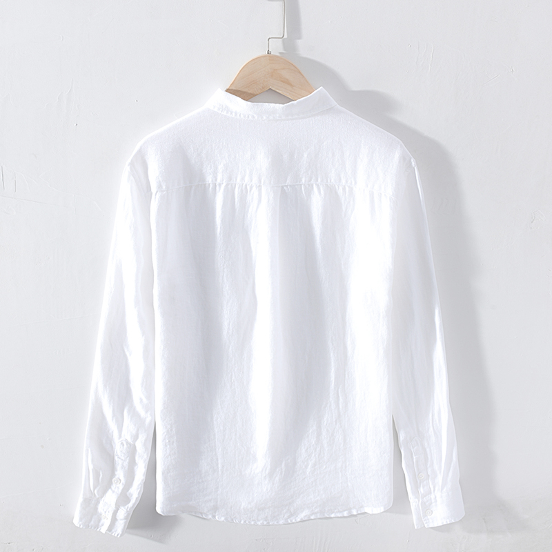 Pure Linen Shirts for Men Long Sleeve Casual Turn-down Collar Basic Classic Tops Male Fashion Solid Color Retro Clothing 210410