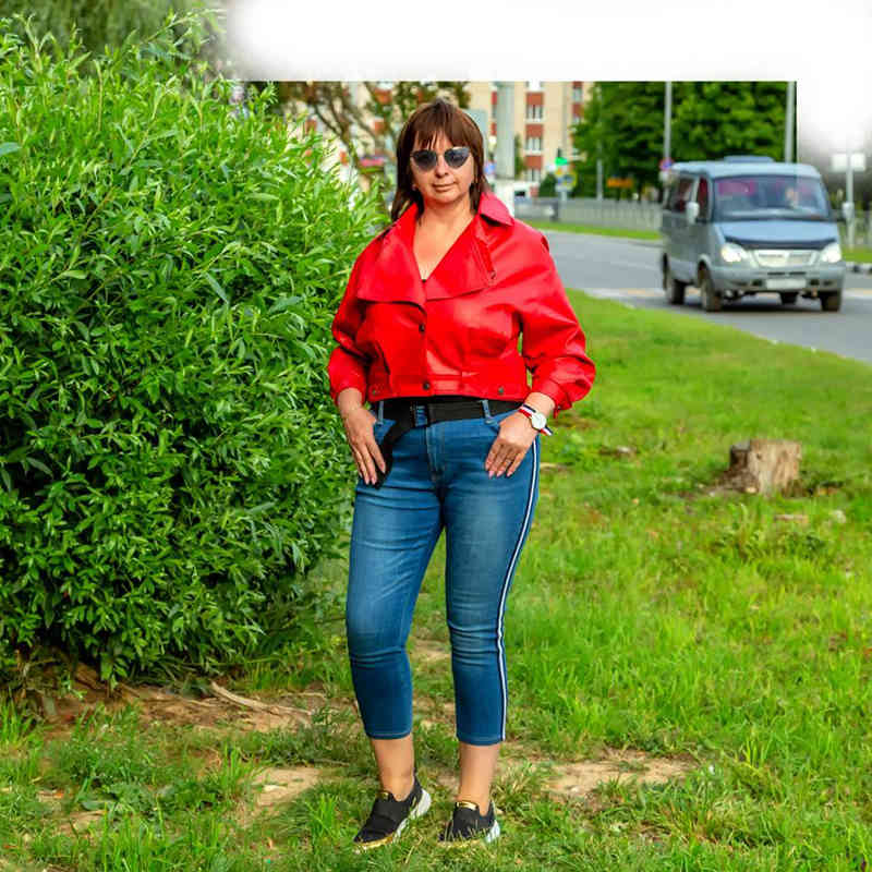 Women Faux Leather Jacket Batwing Sleeve Vintage Biker Coat Short Zipper Motor PU Red Spring Street D477 210512