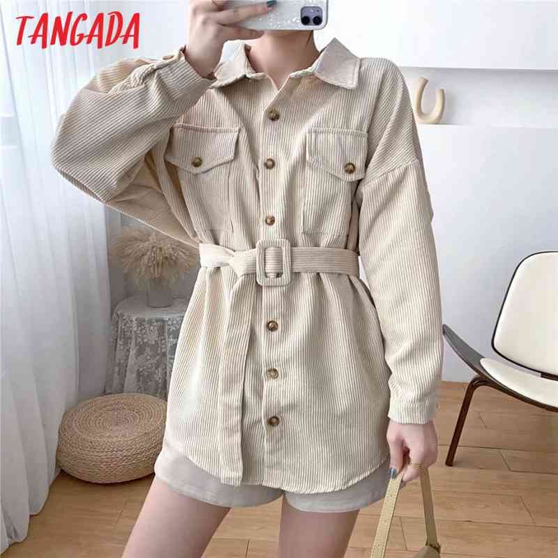 Women Oversized Corduroy Shirt with Slash Long Sleeve Chic Female Casual Tops Blusas HX05 210416