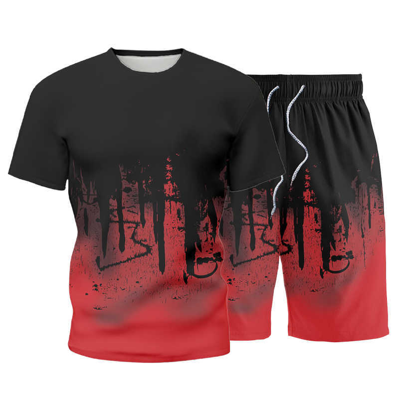 Tracksuit Men Sets Summer Men's Sportswear Short Sleeve T Shirts+2 Piece Beach Shorts Casual Fashion Gym Jogging Male Sportsuits 210603