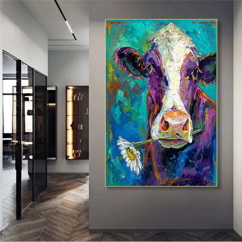 Oil Painting Printed on Canvas Prints Cow Flower Poster Wall Art Pictures For Living Room Modern Home Decor Indoor Decoration
