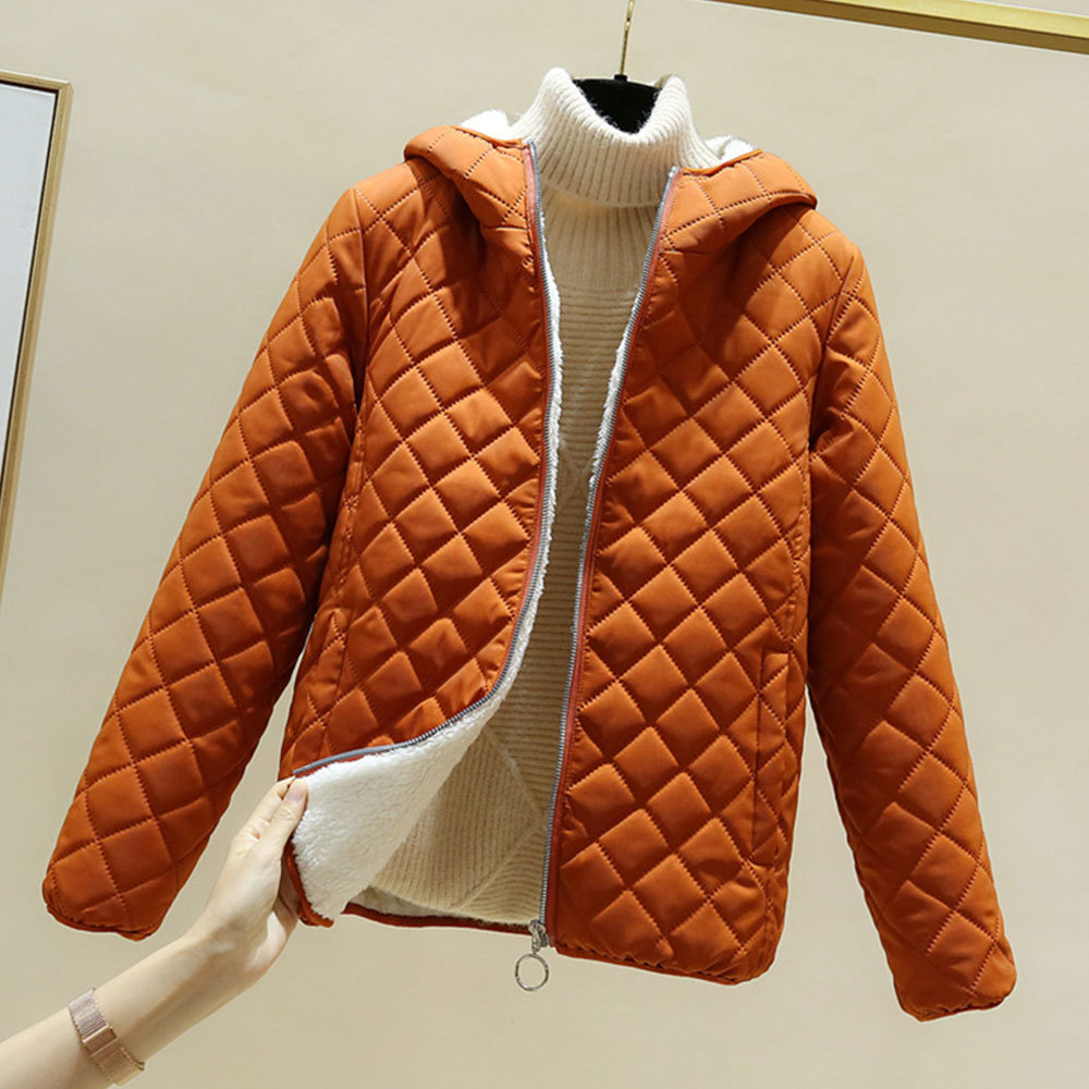 Women Winter Vintage Harajuku Hooded Jackets Korean Fleece Coat Elegant Slim Parka Plus Size Casual Plush Outwear 210428