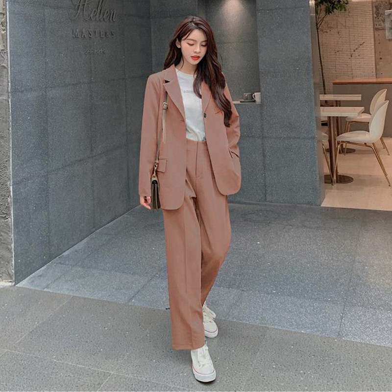 Autumn Women Blazer Pants Suit OL Elegant Work Wear Casual Long Sleeve Blazers + Suits 2 Piece Sets 210421