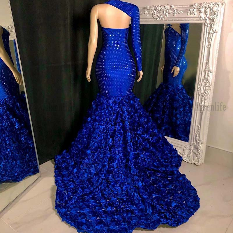 Designer Royal Blue Sexy Prom Dress Mermaid Rose Sweep Train Cocktail African Black Girls Evening Wear For Party Night