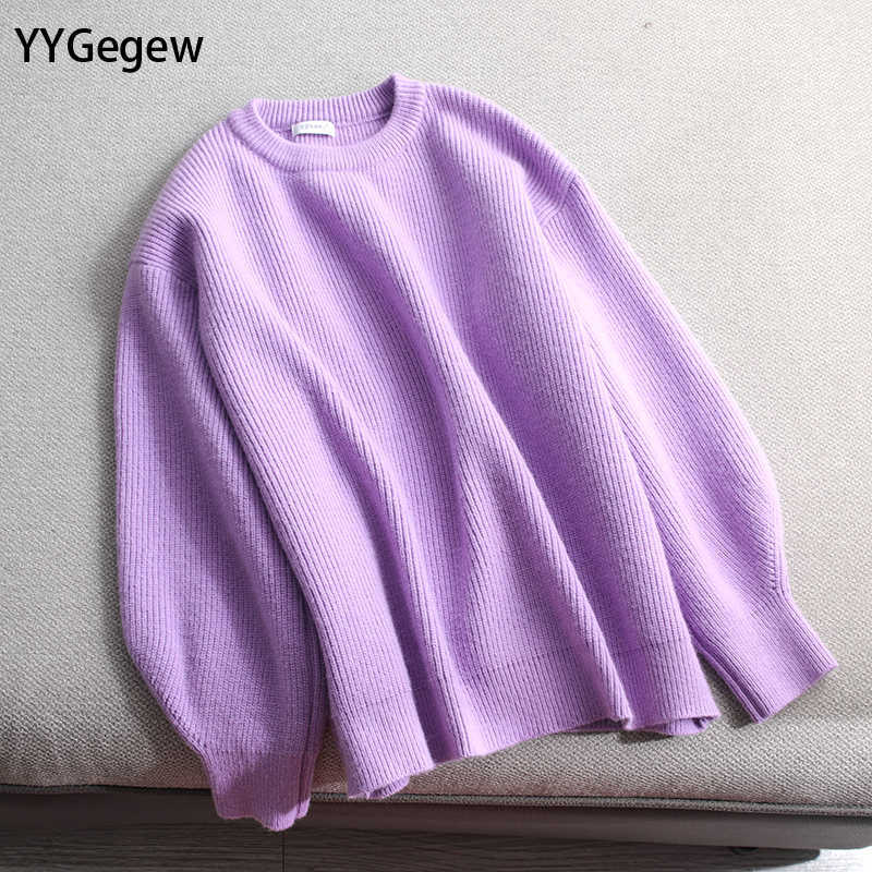 YYGegew Loose Knitted Cashmere Sweater Winter Solid Female Pullovers Warm Basic Knitwear Jumper 211011Z