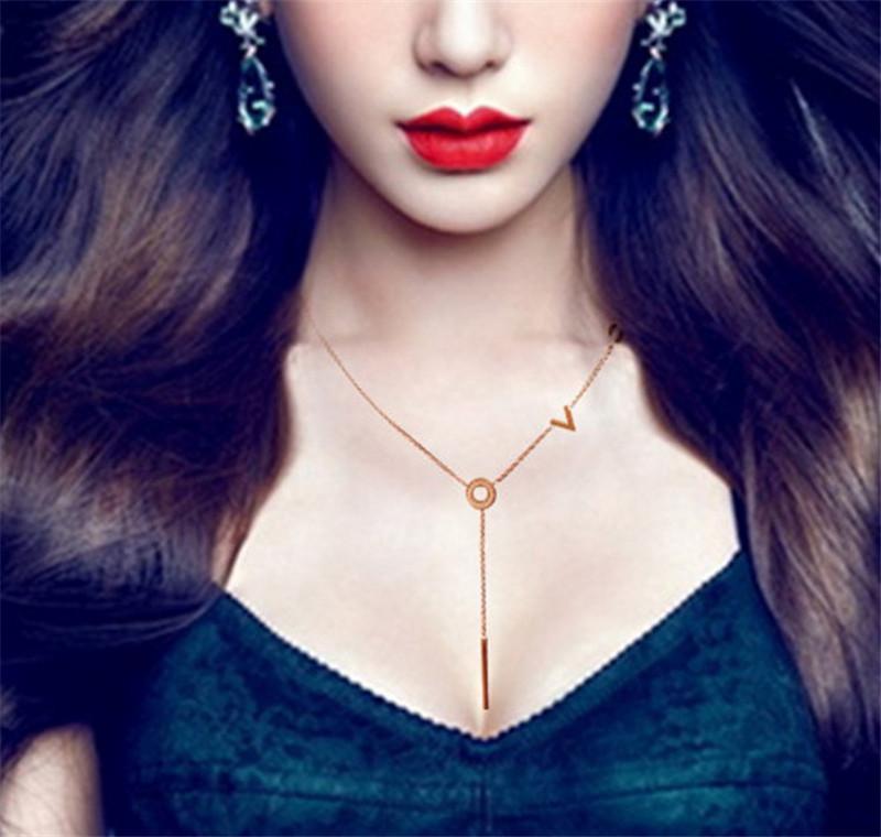 Pendant Necklaces YUN RUO Rose Gold Color LOVE Letters Necklace Titanium Steel Jewelry Woman Party Christmas Gift Never Fade Drop