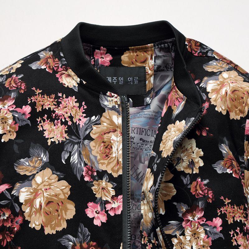 Plus Size 6XL Fashion Men Jacket Flowers Print Slim Fit Bomber Zipper Windbreaker Man Casual Flroal Men's Jackets