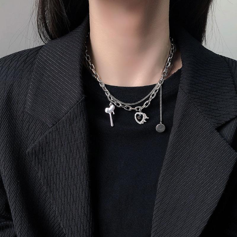 Chains Kpop Vintage Stainless Steel Double Heart Pendant Thick Chain Necklace For Women Men Couple Goth Punk Hip Hop Grunge EMO Jewelry, Silver
Chains Kpop Vintage Stainless Steel Double Heart Pendant Thick Chain Necklace For Women Men Couple Goth Punk Hip Hop Grunge EMO Jewelry, Silver