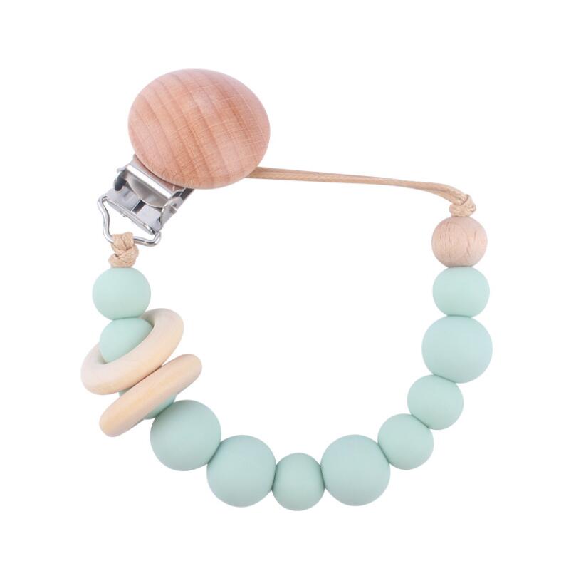 INS baby Safty Wooden Silicon Soothers & Teethers Circle Beads Ball Design Health Care Teething Pacifier Anti-drop Chain Infant Suitable For 0-3Months