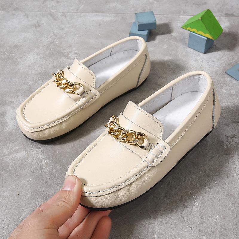 Flat Shoes Children&#039;s Baby Boys Girls Leather Chain Luxury Kids Loafers Moccasins Soft Flats Casual Boat Wedding Autumn от DHgate WW