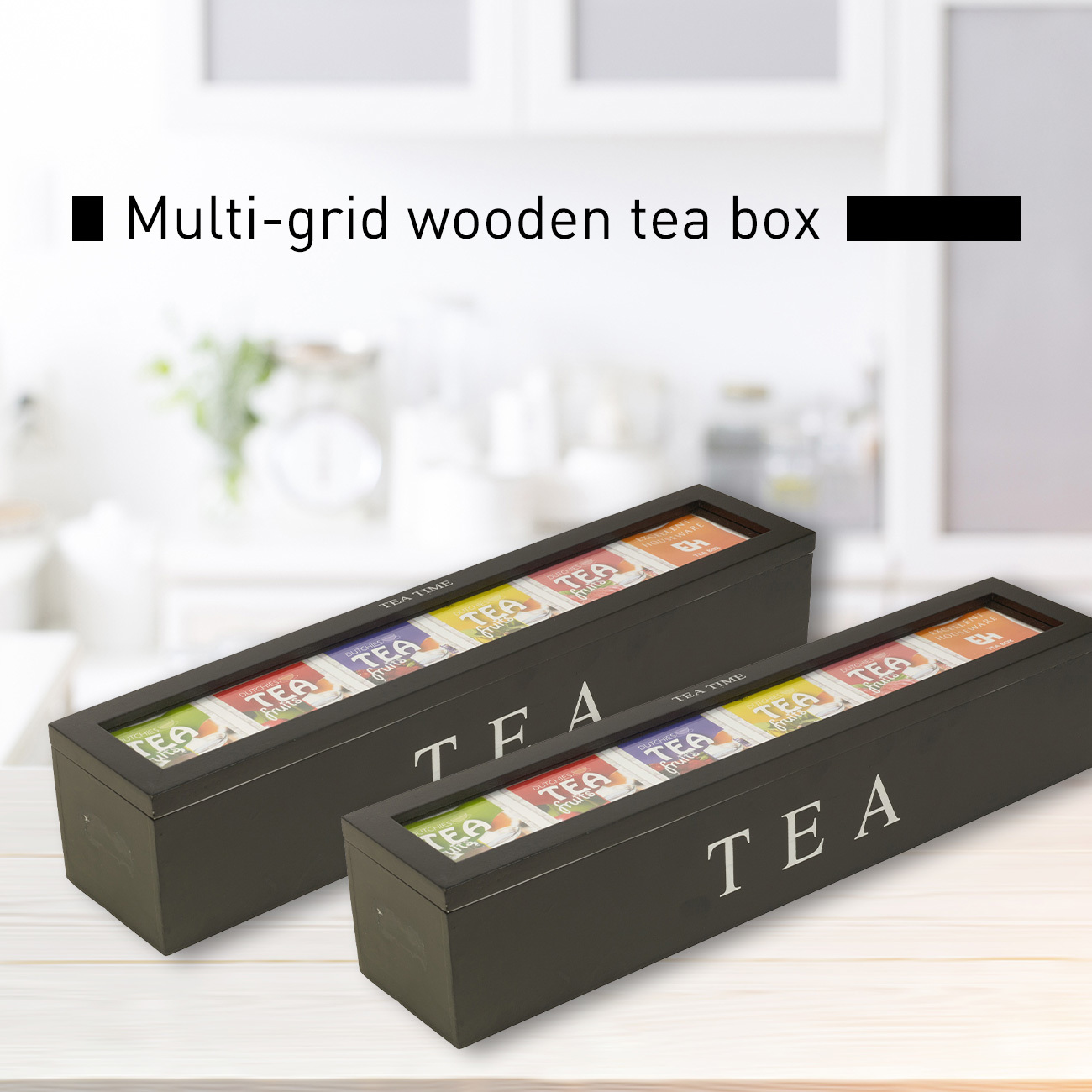 Tea Storage Box (Black and White), Coffee And Tea Bag Storage Rack With Compartment, Easy To Carry At Travel, Office And Home